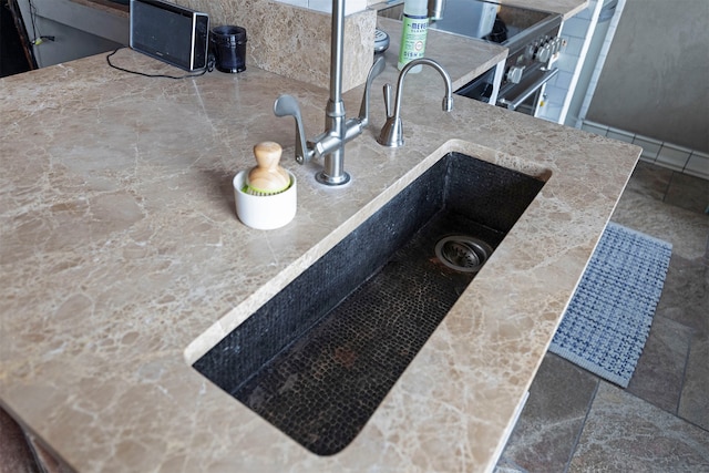 details featuring sink and stainless steel stove