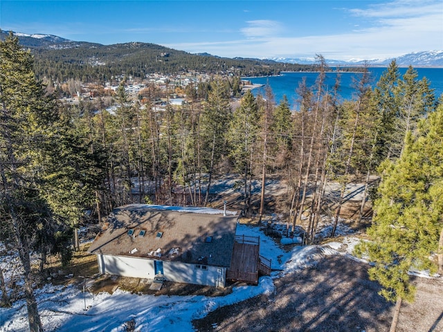 aerial view with a mountain view and a view of trees