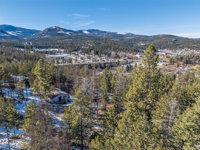 mountain view featuring a wooded view