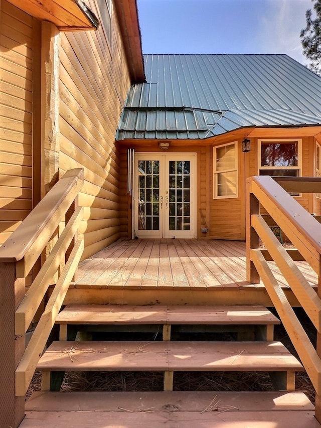 wooden deck with french doors