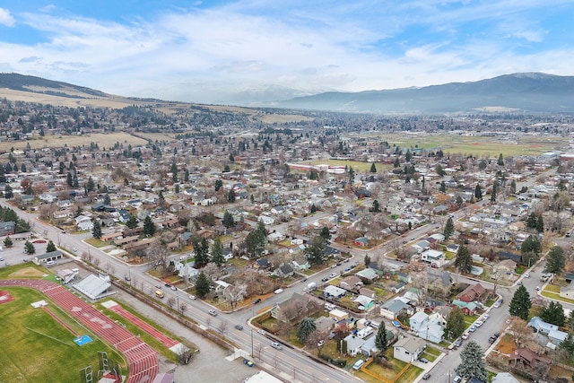 bird's eye view with a mountain view