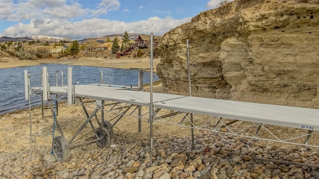 dock area featuring a water and mountain view