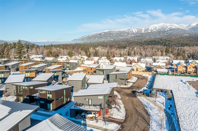 drone / aerial view featuring a mountain view