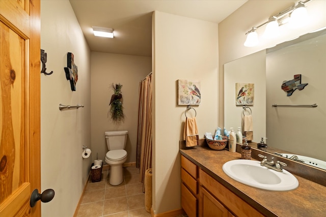 bathroom featuring tile patterned floors, vanity, and toilet