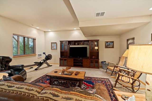 living room with light carpet