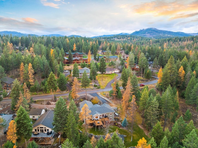 aerial view at dusk with a mountain view