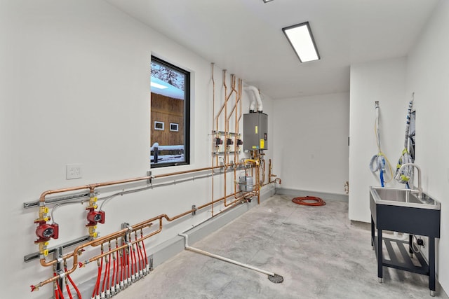 interior space with sink and water heater