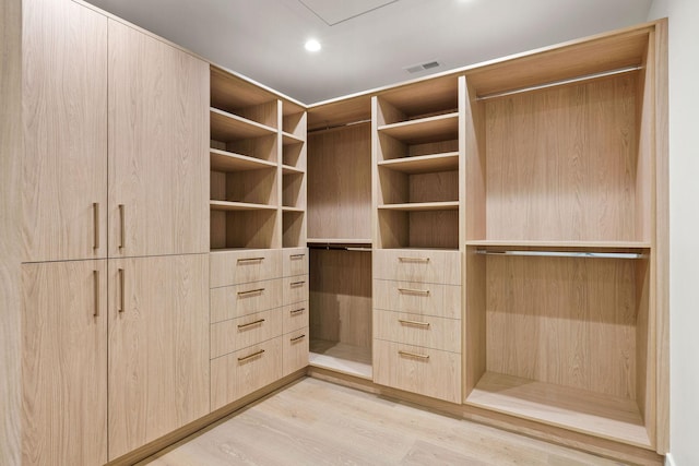 spacious closet featuring light wood-type flooring