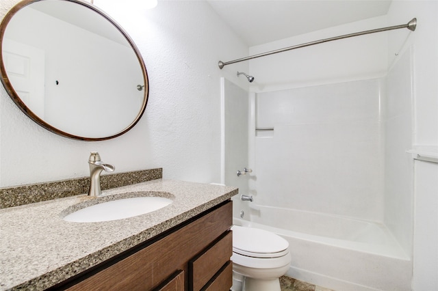 full bathroom featuring vanity, shower / bath combination, and toilet