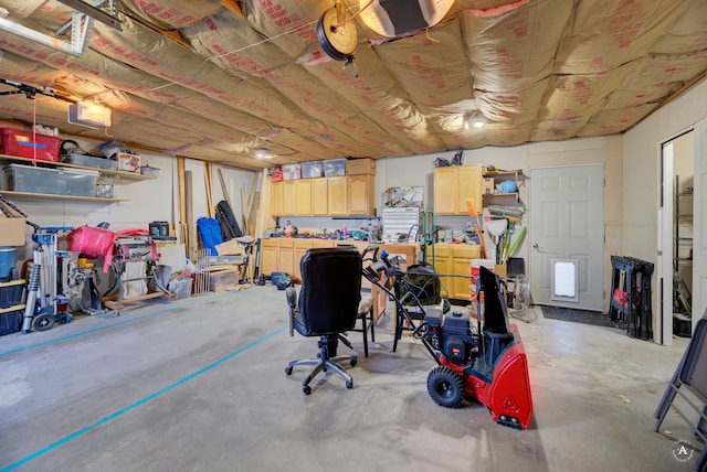 garage featuring a workshop area