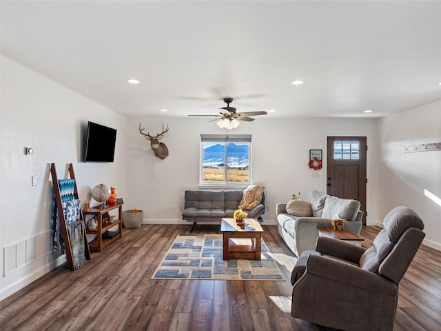 4 Sapphire Way, Sheridan, MT 59749 - living room with wood finished floors, a ceiling fan, recessed lighting, and baseboards