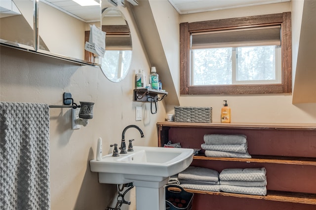 bathroom with crown molding and sink