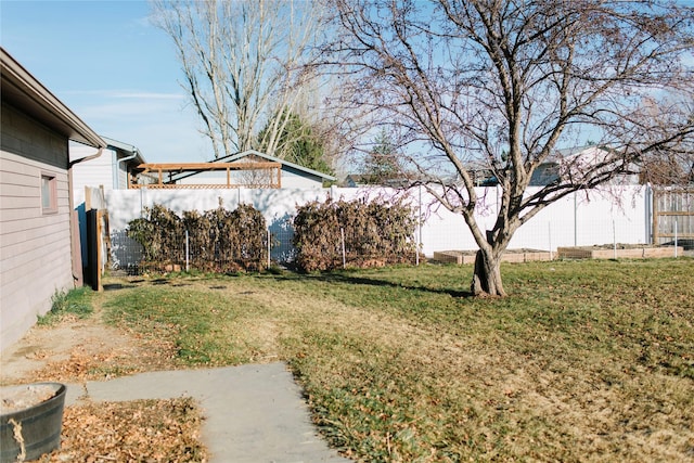 view of yard with a fenced backyard