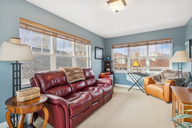 living room with light carpet