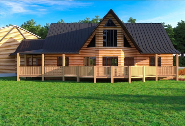 rear view of house featuring a lawn