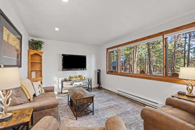 living room with a baseboard radiator