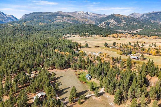 drone / aerial view featuring a mountain view