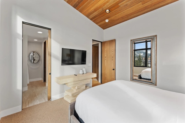1148 Glades Dr, Whitefish, MT 59937 - bedroom with recessed lighting, wooden ceiling, carpet floors, and vaulted ceiling