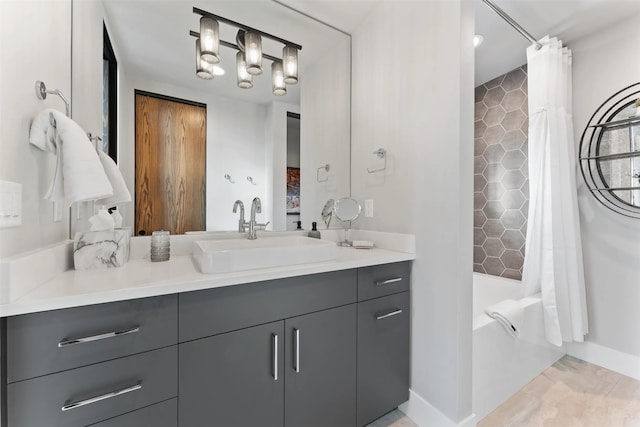 1148 Glades Dr, Whitefish, MT 59937 - bathroom featuring tile patterned flooring, vanity, and shower / bath combination with curtain