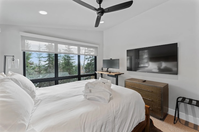 1148 Glades Dr, Whitefish, MT 59937 - bedroom featuring carpet flooring, ceiling fan, and lofted ceiling