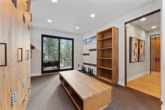 1148 Glades Dr, Whitefish, MT 59937 - living room featuring dark carpet and recessed lighting