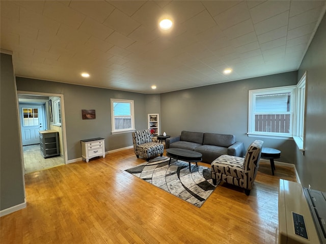 living room with light hardwood / wood-style floors