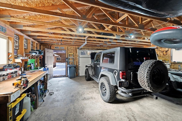 garage featuring a workshop area