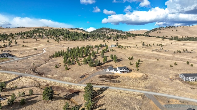 aerial view featuring a mountain view and a rural view