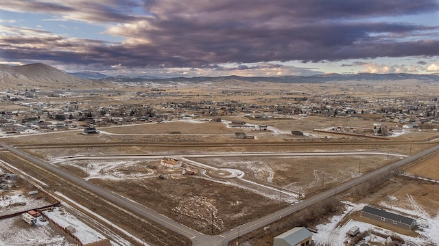 aerial view at dusk with a mountain view