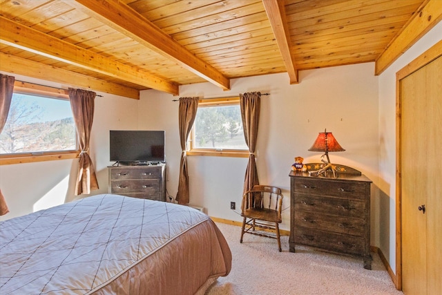 bedroom featuring wood ceiling and multiple windows