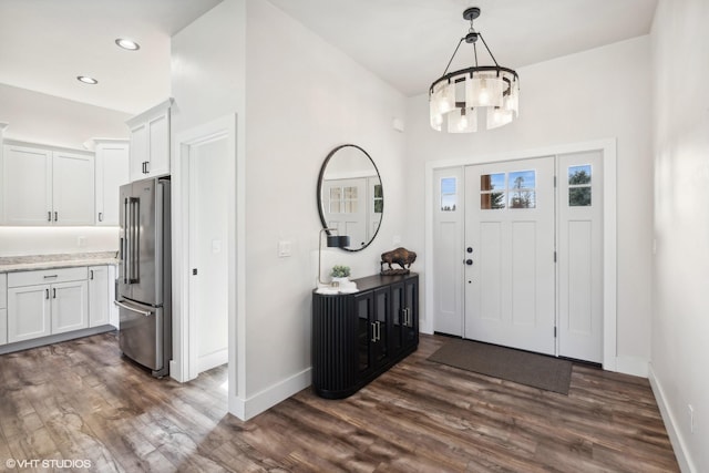 505 Sweetgrass Ranch Rd, Kalispell, MT 59901 - entryway with dark wood-style floors, a chandelier, and recessed lighting