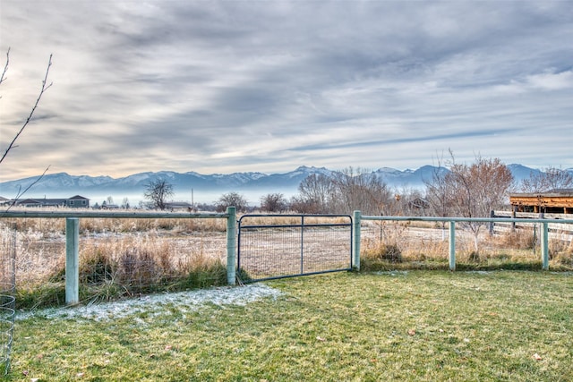 view of yard featuring a mountain view and a rural view