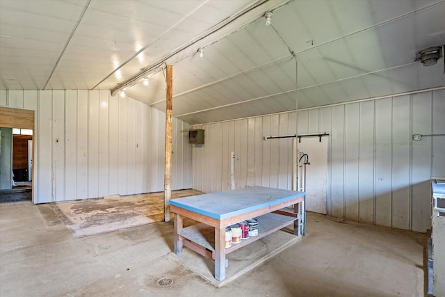 garage with wooden walls