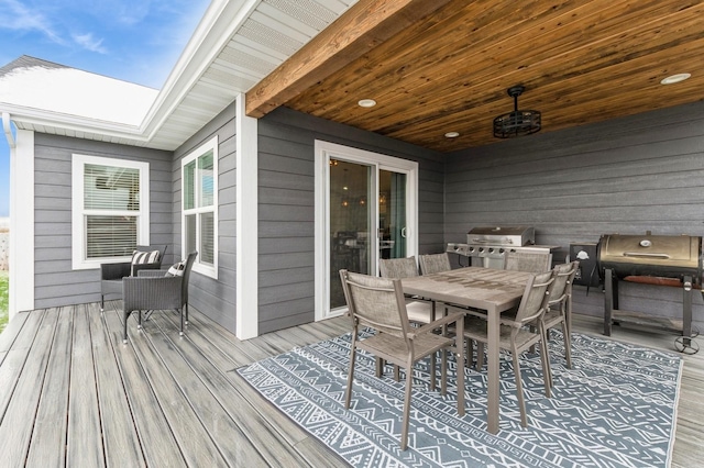 wooden terrace with grilling area