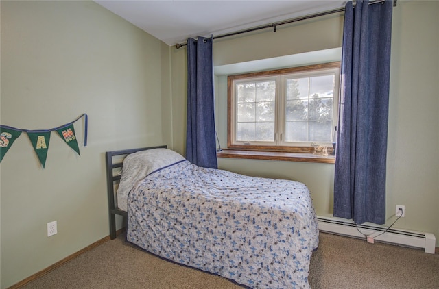 bedroom featuring carpet flooring and a baseboard radiator