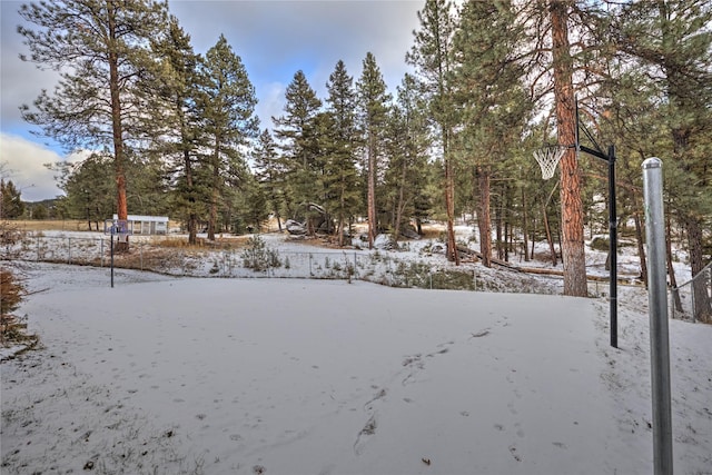 view of yard covered in snow