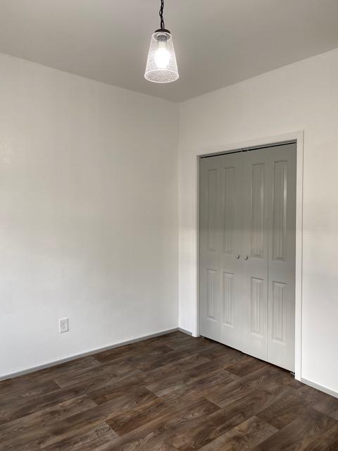 unfurnished bedroom featuring a closet and dark hardwood / wood-style floors