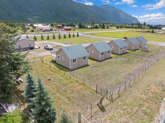 aerial view featuring a mountain view and a rural view