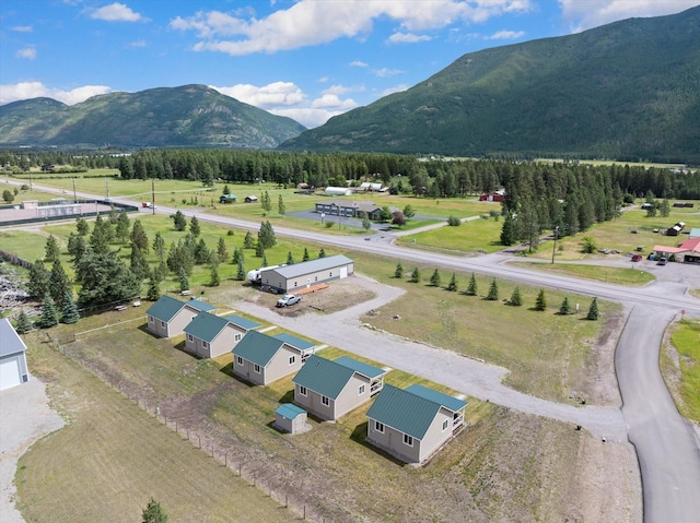 birds eye view of property featuring a mountain view