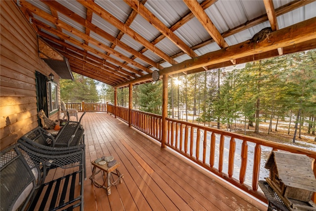 view of snow covered deck