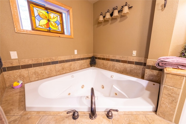 bathroom featuring a relaxing tiled tub