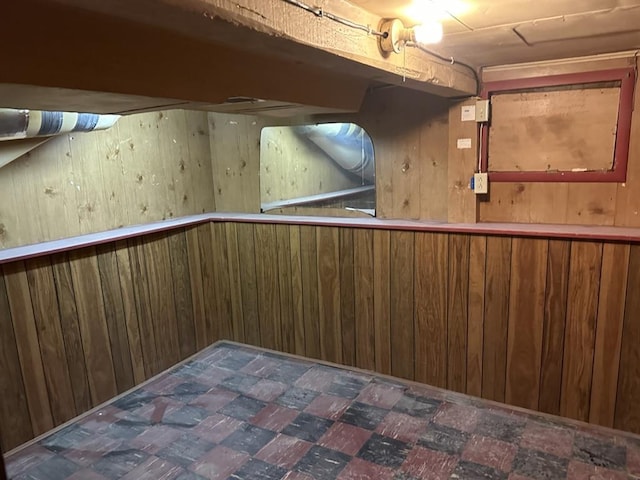 basement with wooden walls