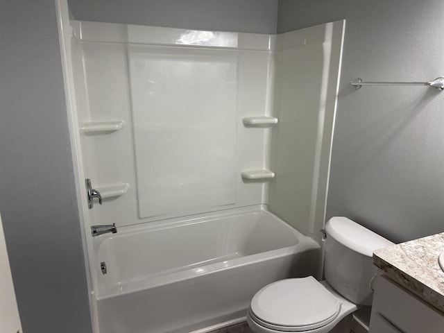 full bathroom with vanity, toilet, and shower / washtub combination