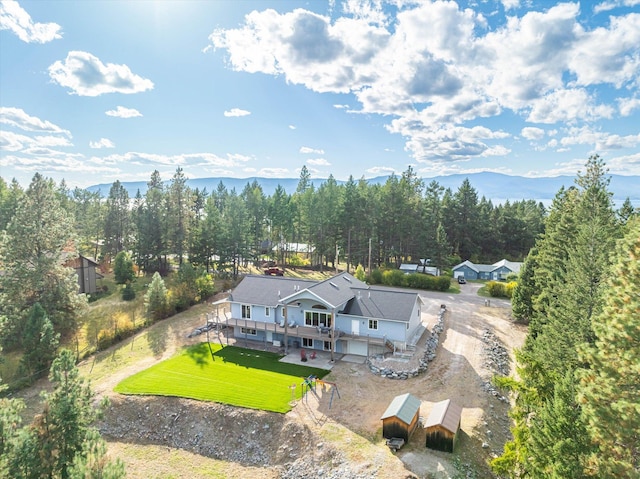 drone / aerial view with a mountain view