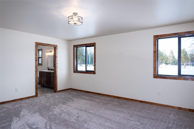 carpeted spare room with a wealth of natural light and sink