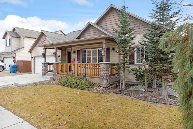 view of front of home with a porch and a front lawn