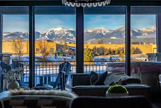 interior space with a mountain view