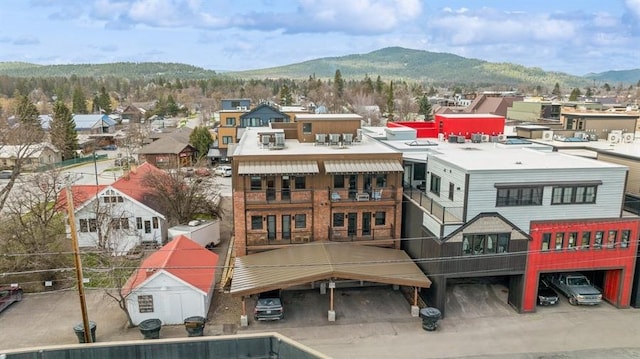 bird's eye view with a mountain view