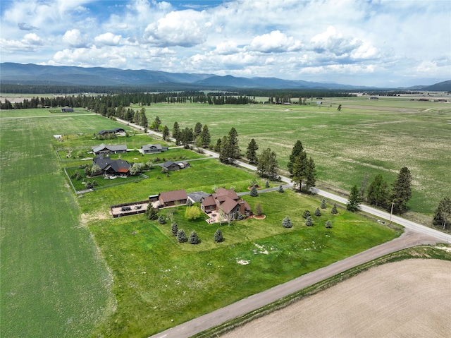 aerial view featuring a rural view and a mountain view