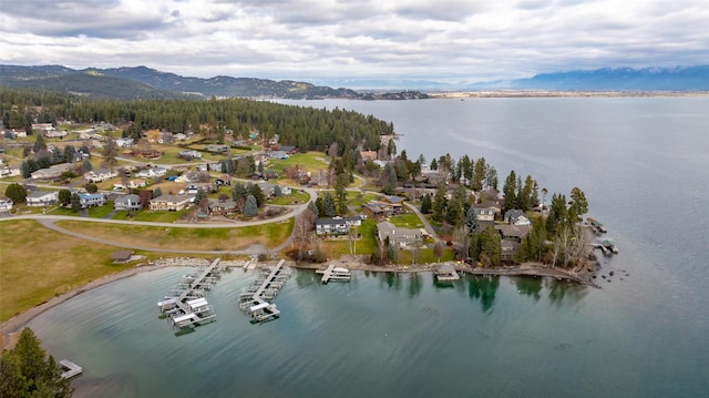 aerial view with a water and mountain view